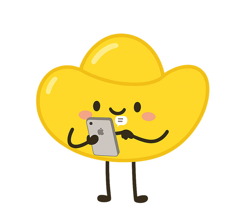 Momo character holding a phone